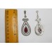 925 Sterling Silver Chandelier Earrings Marcasite & Red Stone Length 3 Inches
